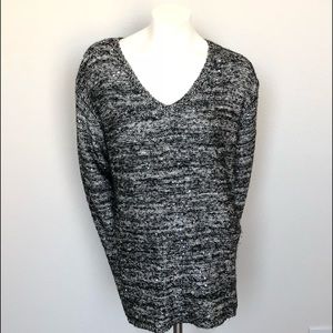 Larry Levine V-Neck Marled Sweater w/ Sequins